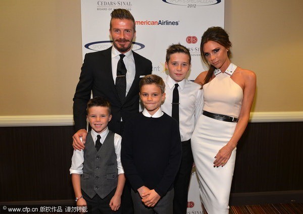 David Beckham cùng vợ và các con, Cruz, Romeo và Brooklyn Beckham.